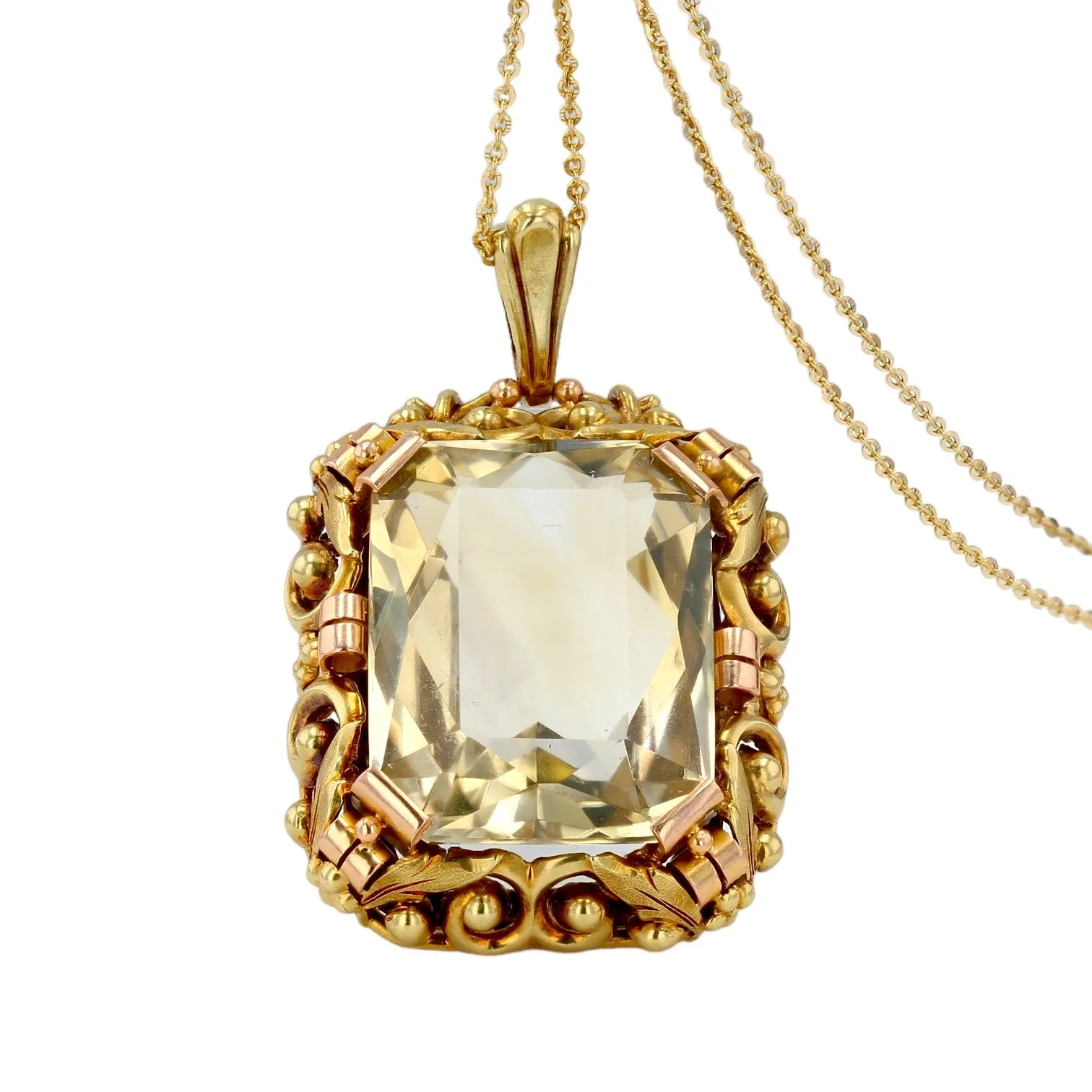 14K Yellow gold barroco huge champagne quartz pendant-17622