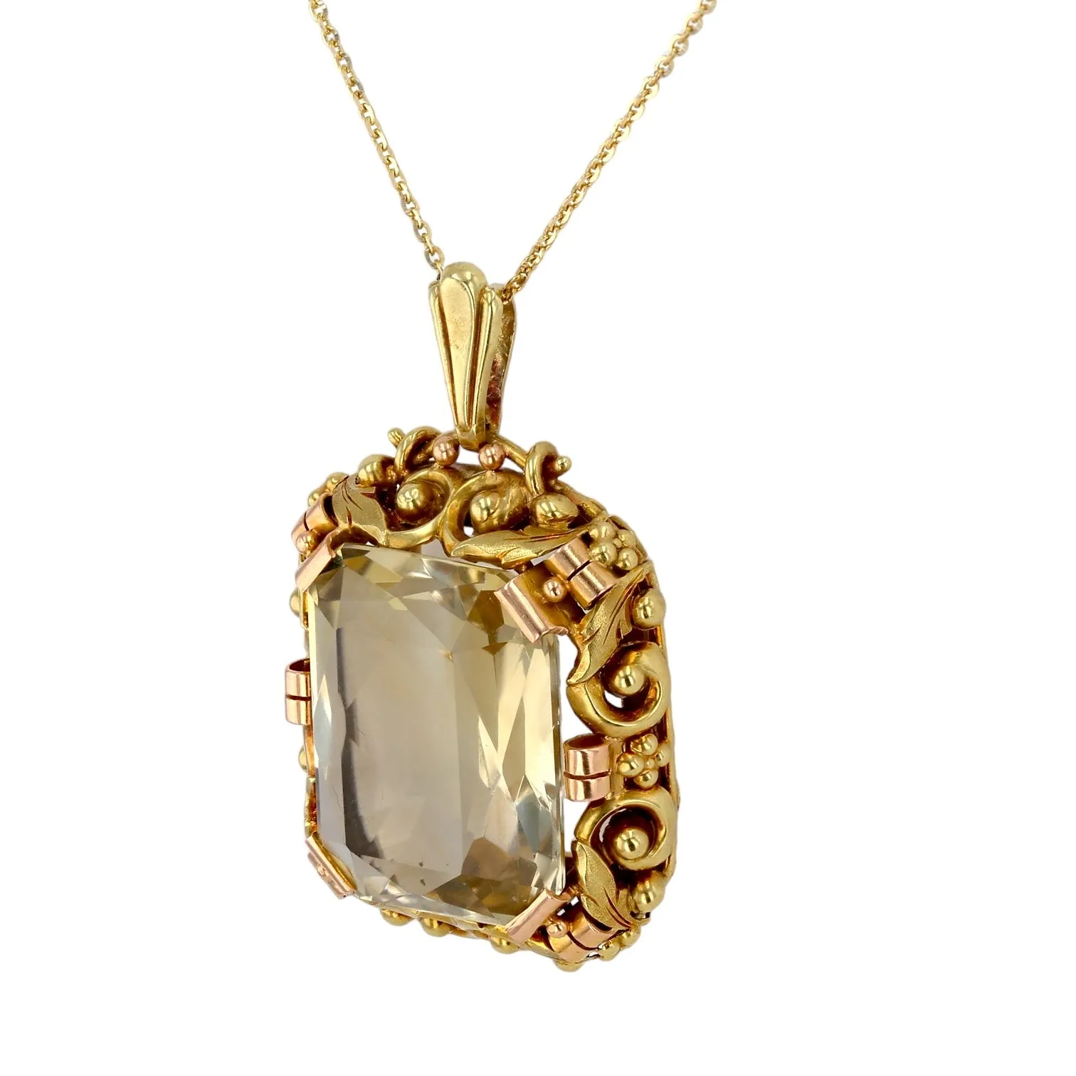 14K Yellow gold barroco huge champagne quartz pendant-17622