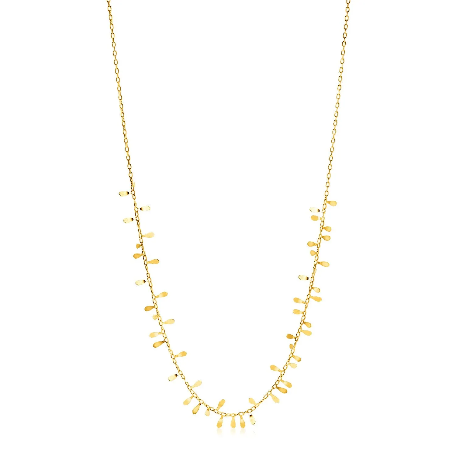 14K Yellow Gold Necklace with Polished Leaf Motifs-rx68024-18