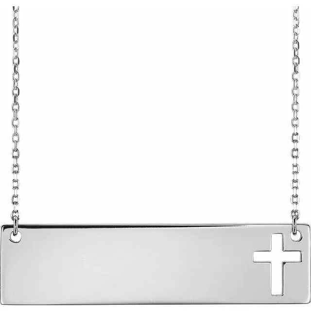 14K Yellow Pierced Cross Engravable Bar 16-18 Necklace 86531N