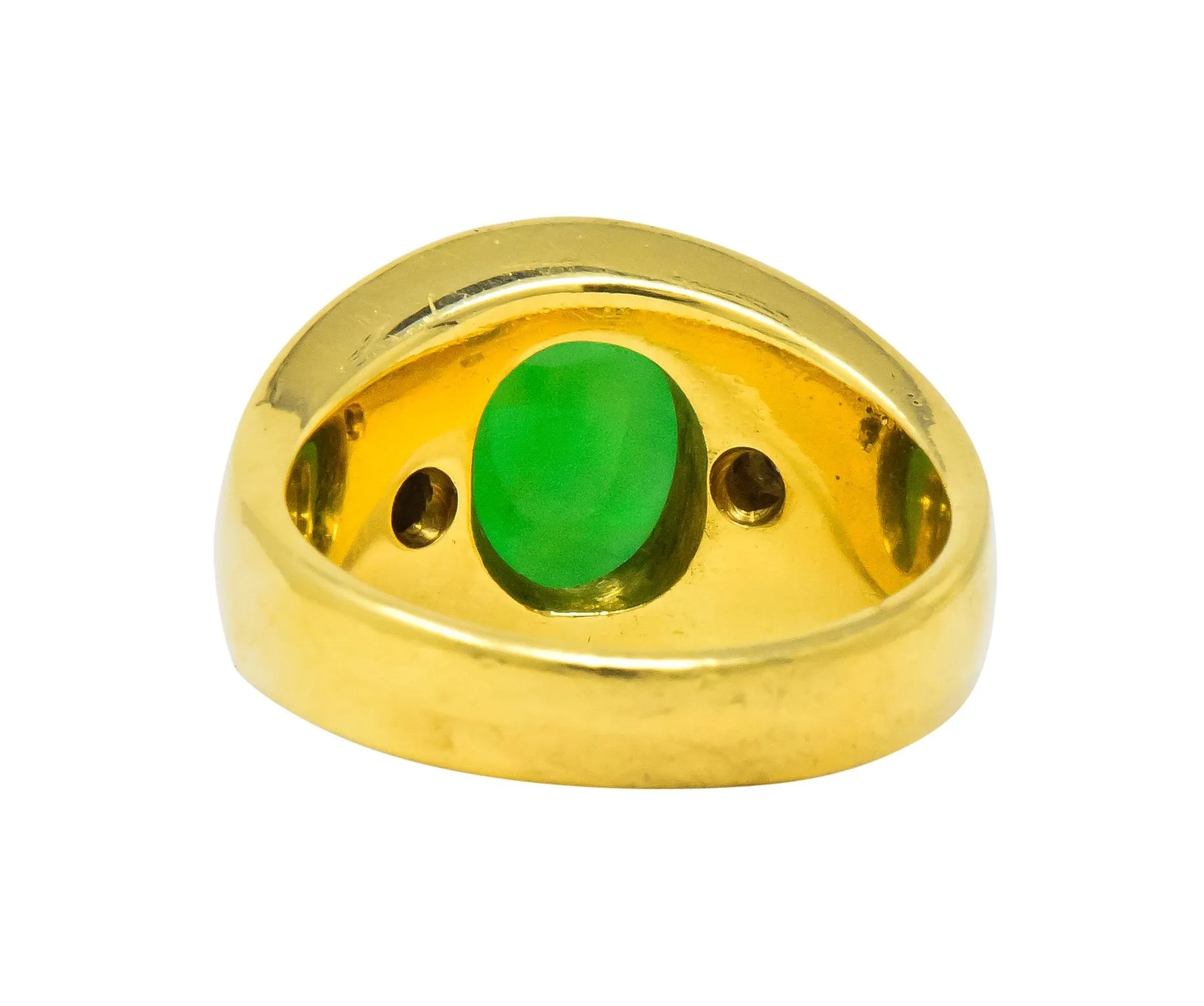 1950's Jadeite Jade Cabochon Diamond 18 Karat Gold Unisex Ring GIA