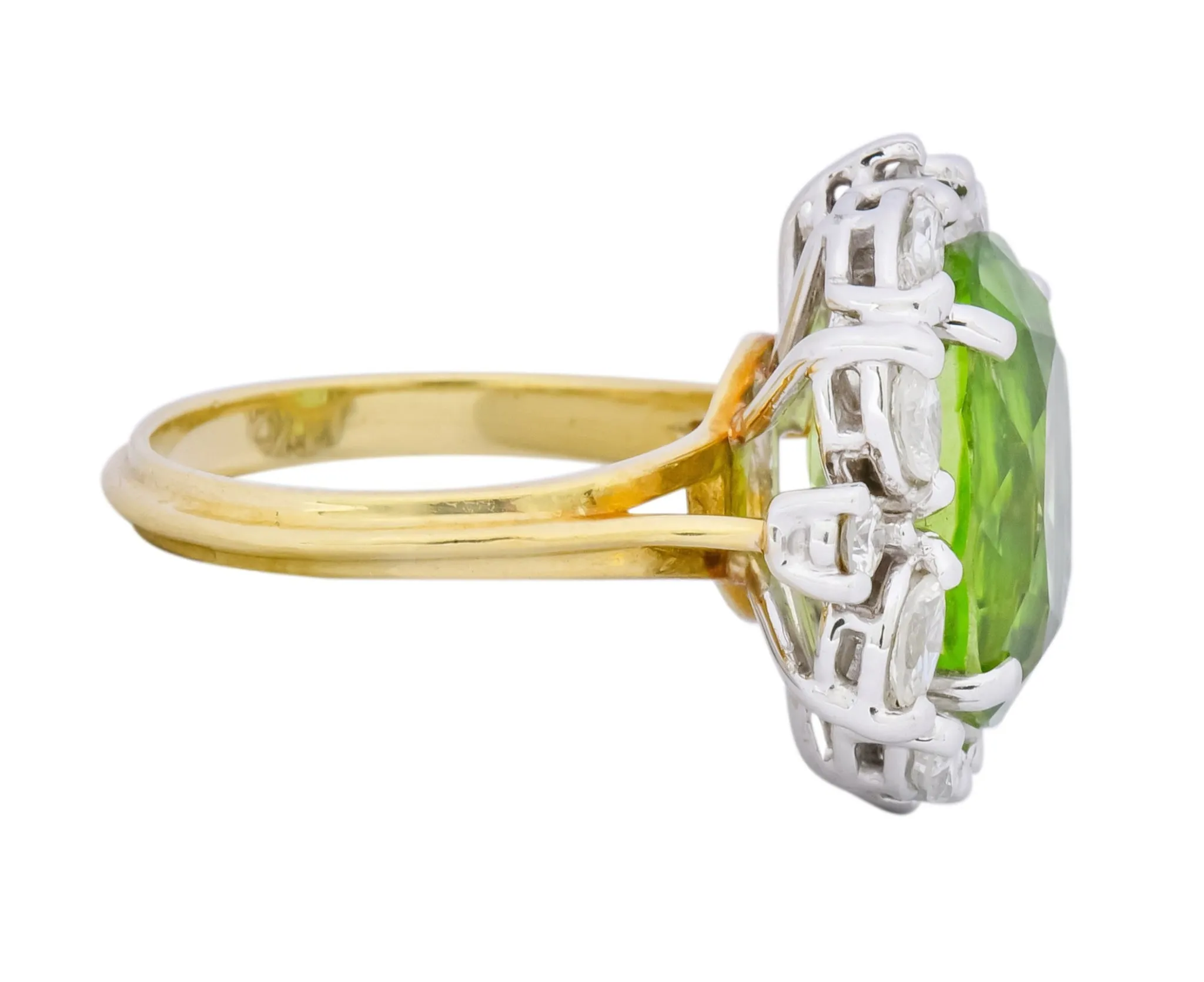 1970's 4.75 CTW Peridot Diamond 18 Karat Two-Tone Gold Cluster Ring