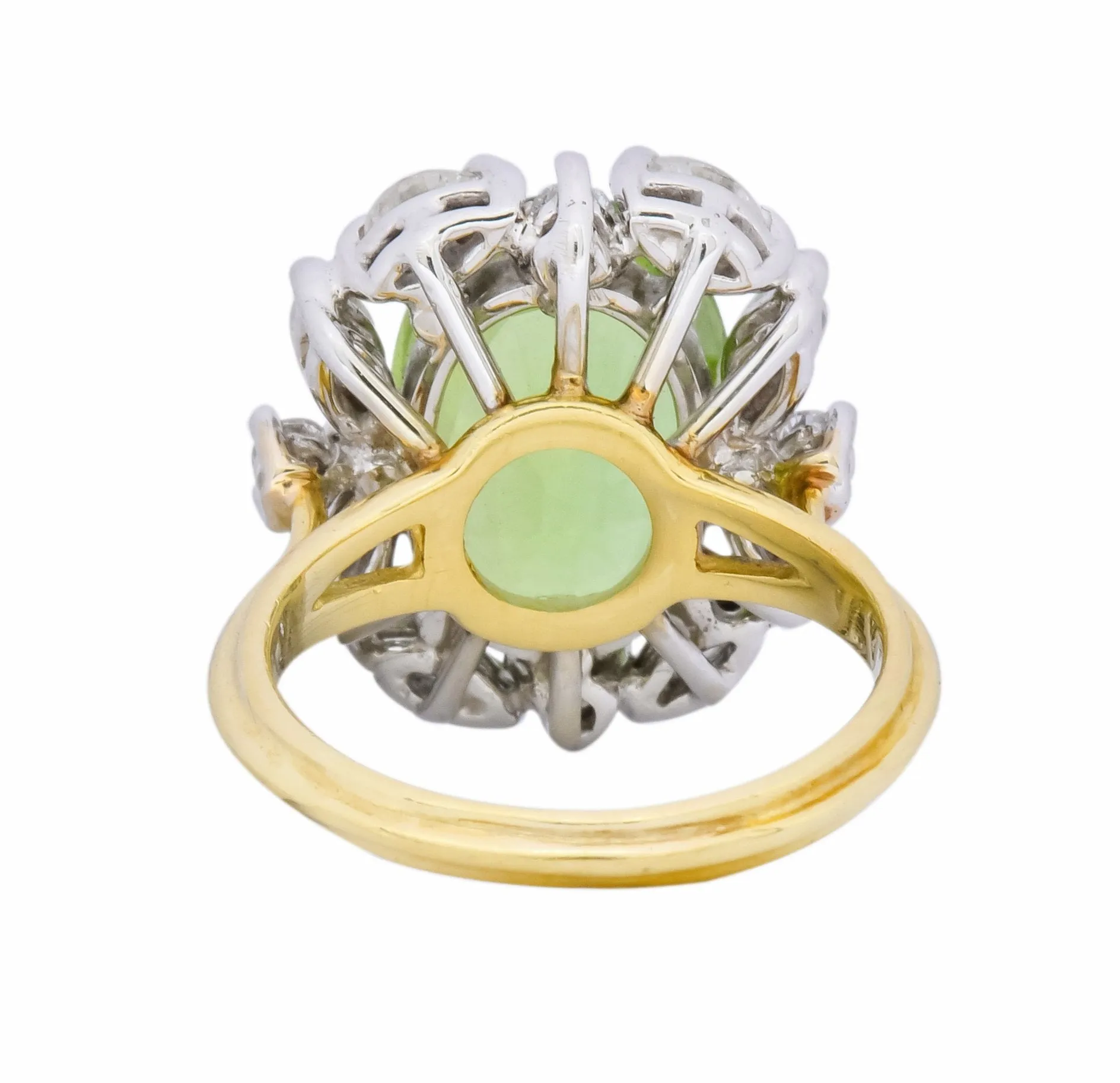 1970's 4.75 CTW Peridot Diamond 18 Karat Two-Tone Gold Cluster Ring