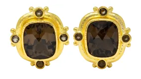 1990's Elizabeth Locke Smokey Quartz 18 Karat Yellow Hammered Gold Earrings