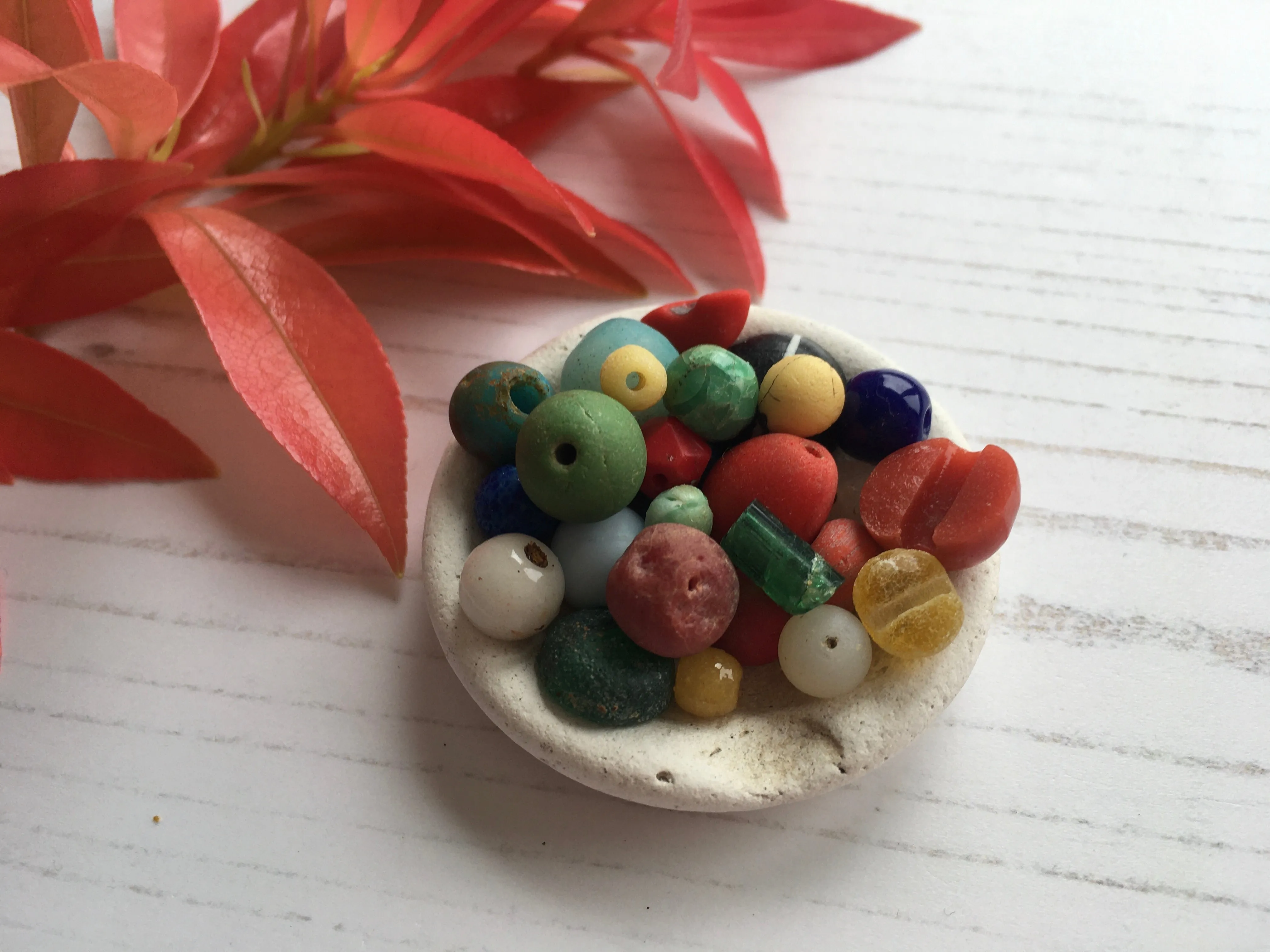 21+ Mudlarking Beads on Sea Pottery Base - Colour Mix