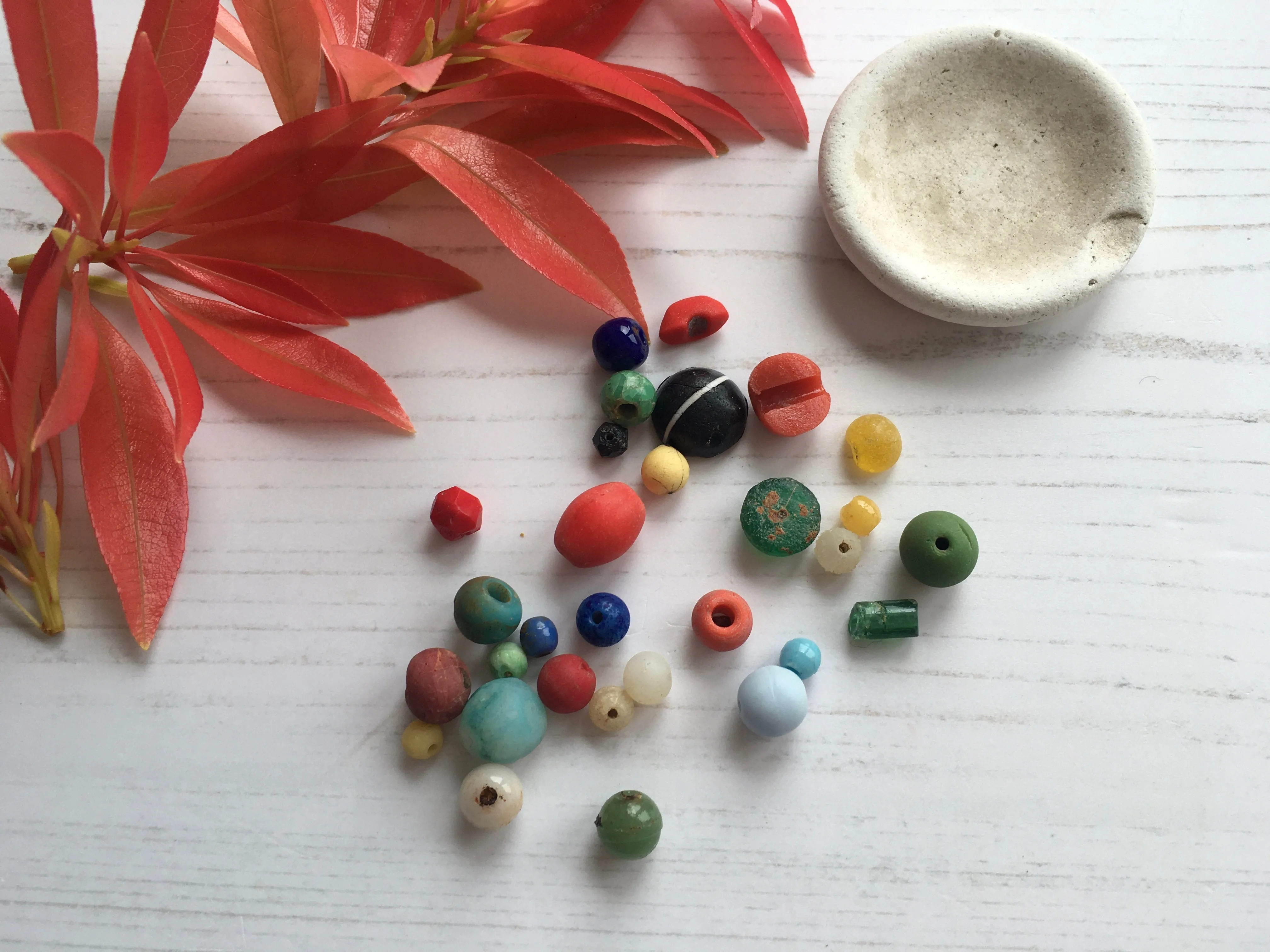 21+ Mudlarking Beads on Sea Pottery Base - Colour Mix