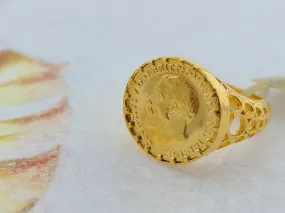 21K Solid Gold Coin Ring R8752