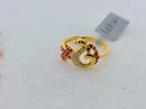 22K Solid Gold Multicolored Peacock Ring R8836