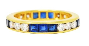 3.00 CTW Diamond Sapphire 18 Karat Yellow Gold Eternity Channel Band Ring