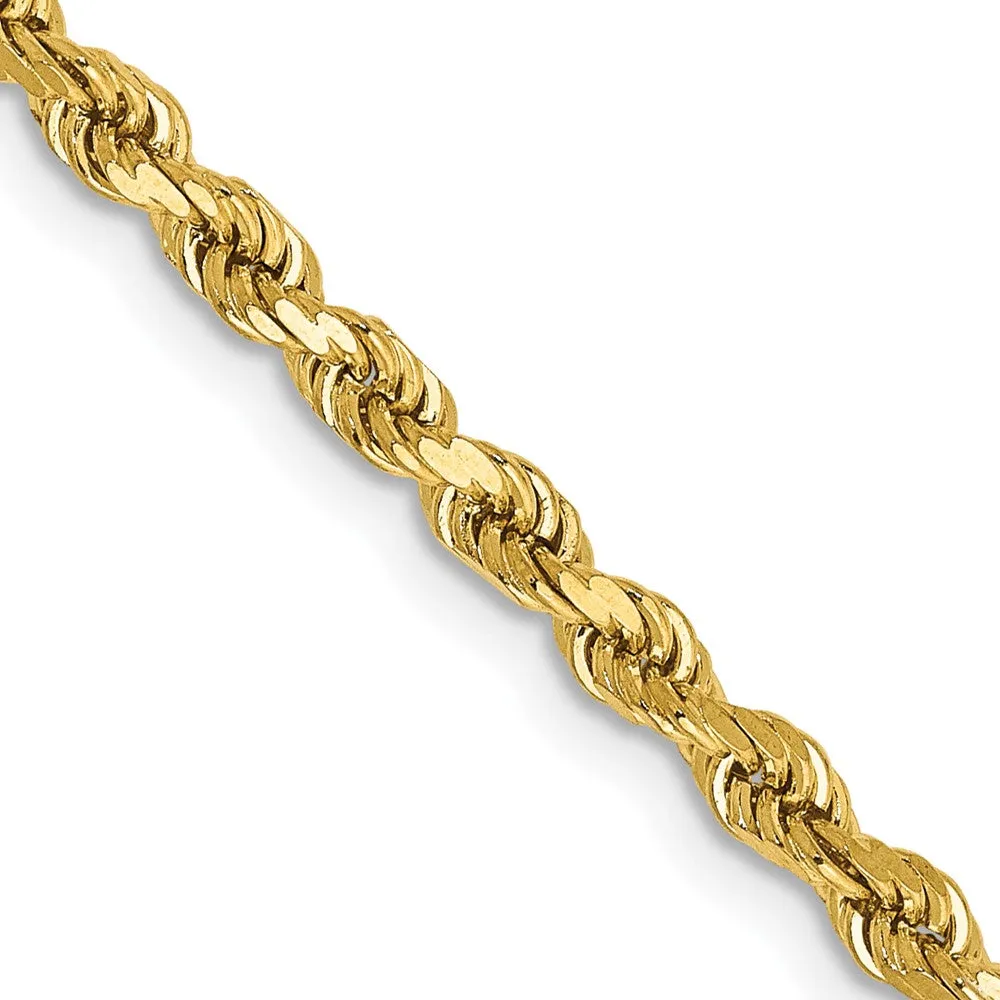 3mm 14K Yellow Gold Diamond Cut Hollow Rope Chain Necklace