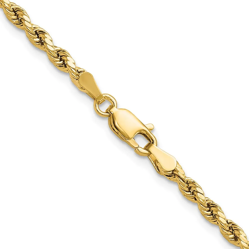 3mm 14K Yellow Gold Diamond Cut Hollow Rope Chain Necklace