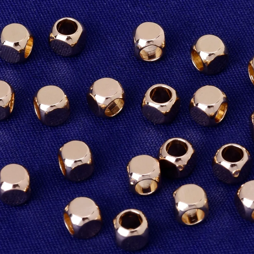 About 4*4*4MM tibetara Brass Round Cube Beads Large Hole Spacer Beads Ready to engrave Metal Jewelry Findings plated kc gold 20p