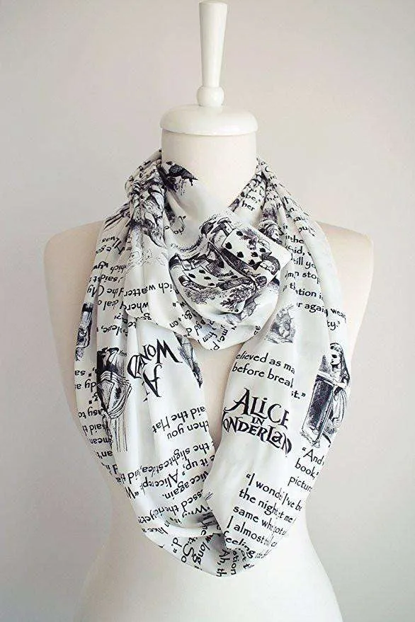 Alice in Wonderland Book Quotes Handmade Infinity Scarf Limited Edition