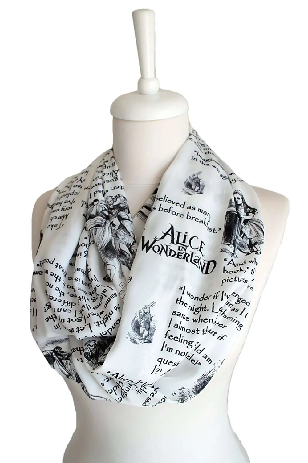 Alice in Wonderland Book Quotes Handmade Infinity Scarf Limited Edition