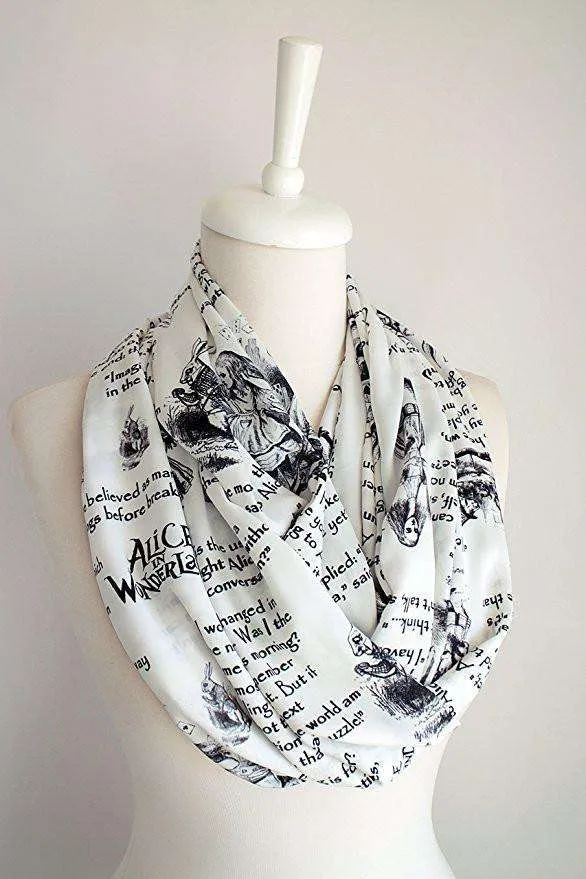 Alice in Wonderland Book Quotes Handmade Infinity Scarf Limited Edition