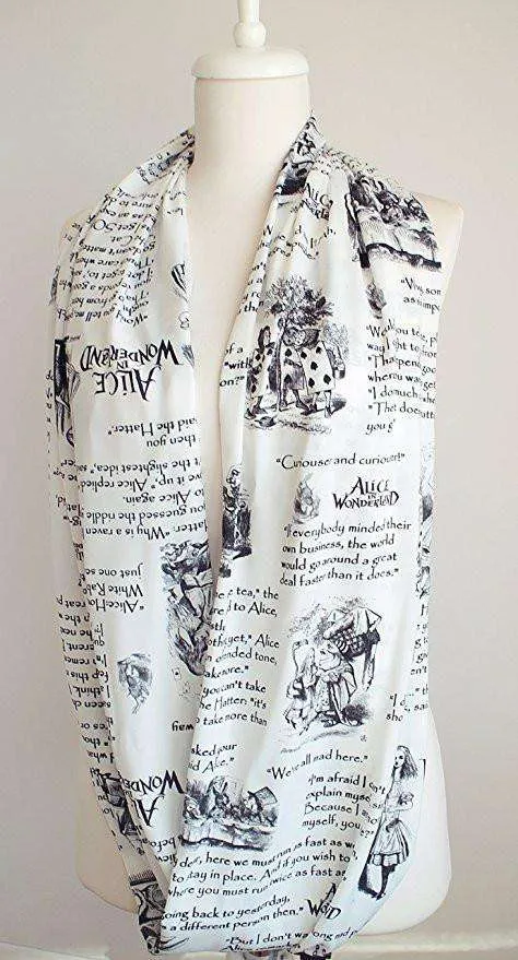 Alice in Wonderland Book Quotes Handmade Infinity Scarf Limited Edition