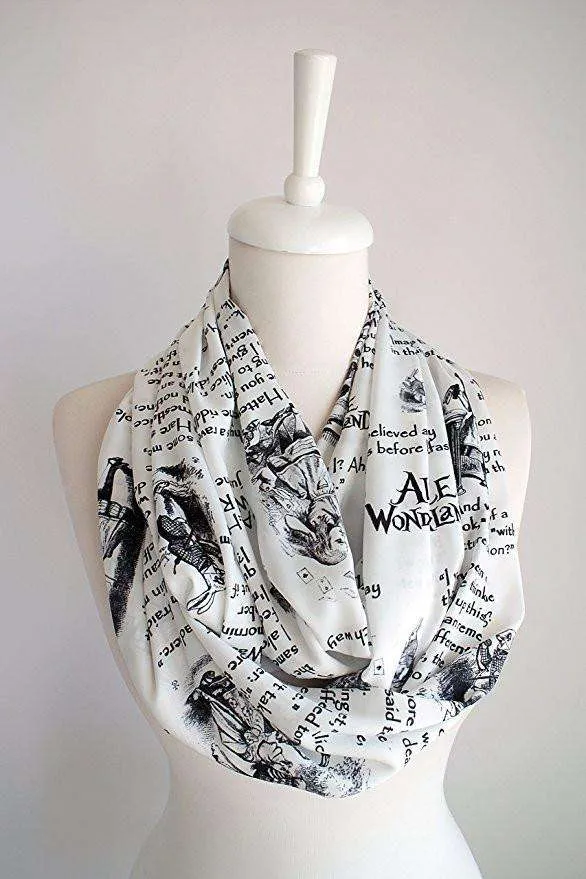 Alice in Wonderland Book Quotes Handmade Infinity Scarf Limited Edition