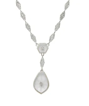 Antique Art Deco Diamond Camphor Glass Platinum 14 Karat White Gold Drop Necklace