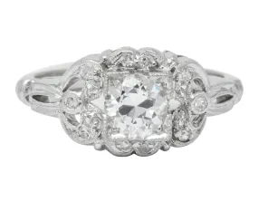 Art Deco 0.57 CTW Old European Cut Diamond Platinum Engagement Ring