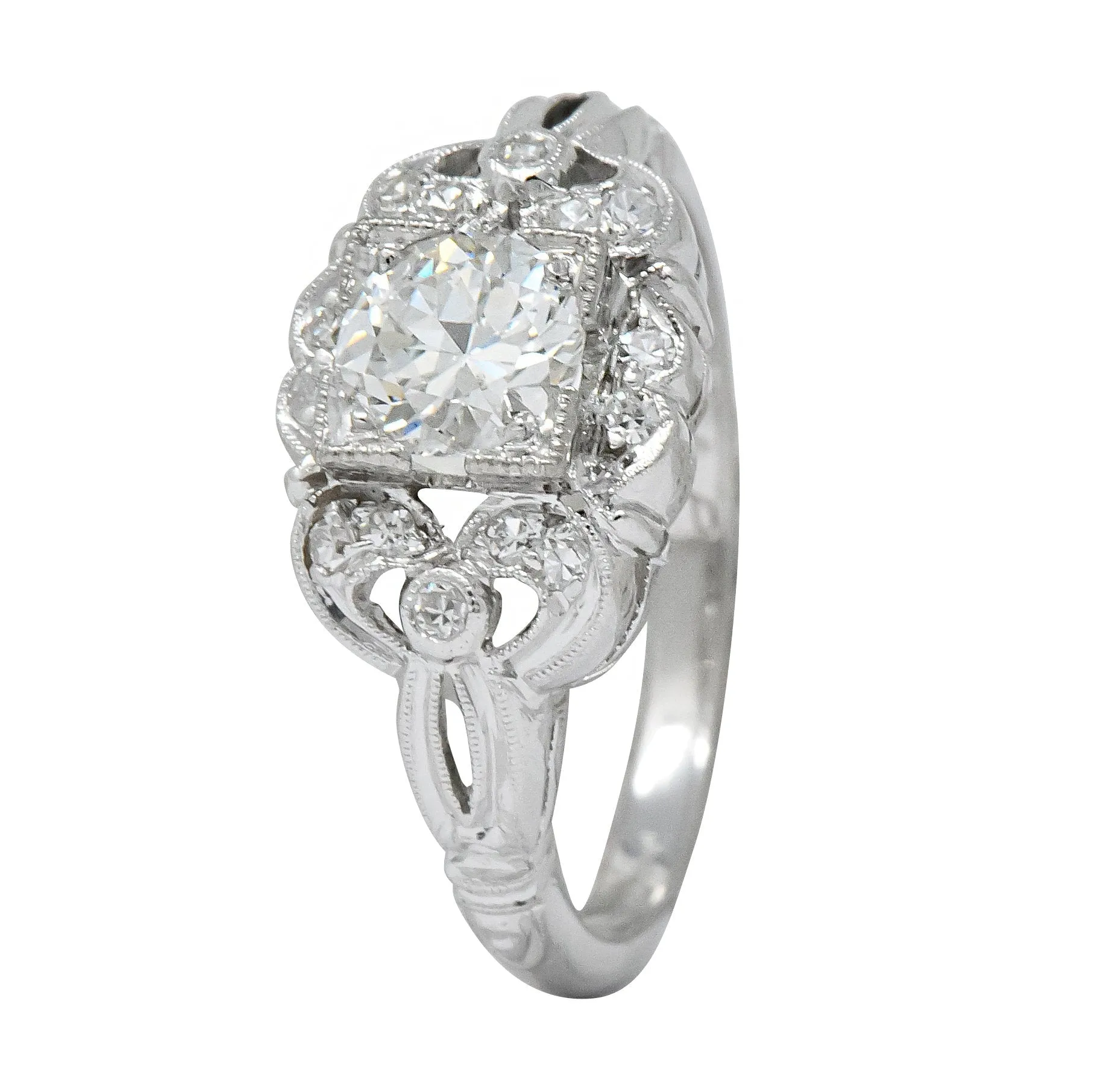 Art Deco 0.57 CTW Old European Cut Diamond Platinum Engagement Ring