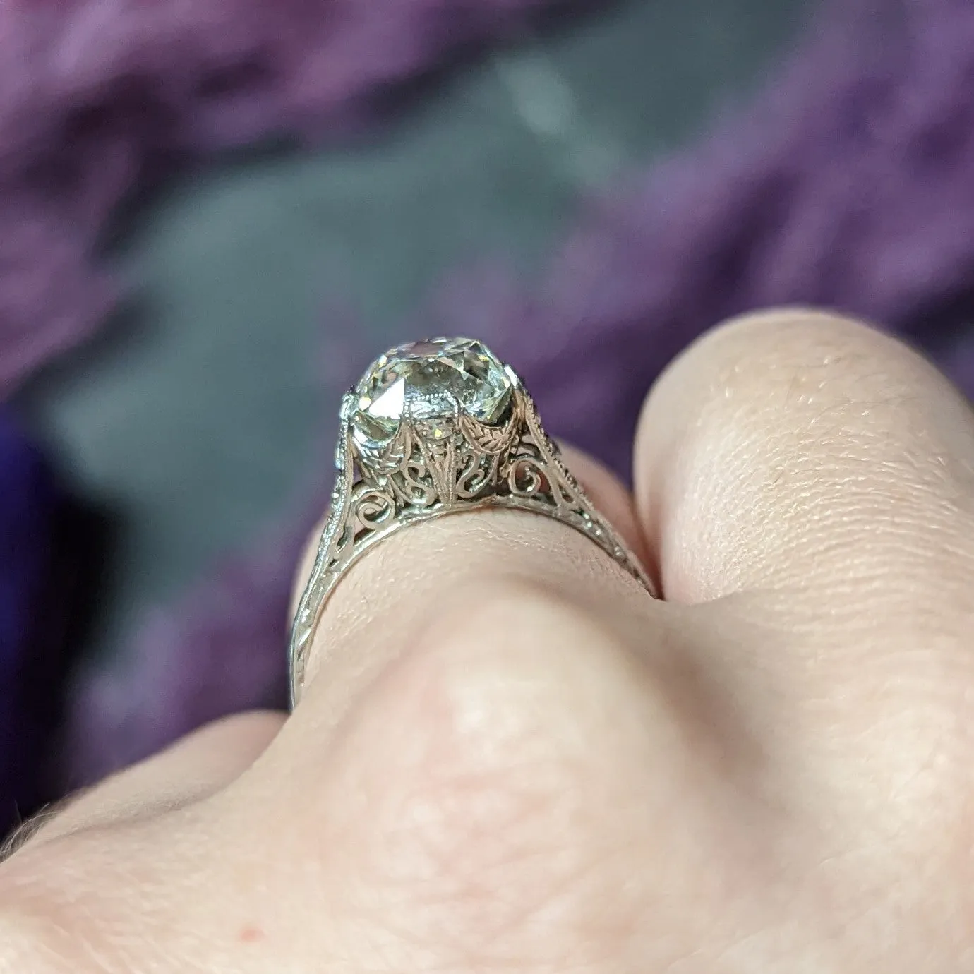 Art Deco 2.78 CTW Old Mine Diamond Platinum Filigree Engagement Ring GIA