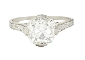 Art Deco 2.78 CTW Old Mine Diamond Platinum Filigree Engagement Ring GIA