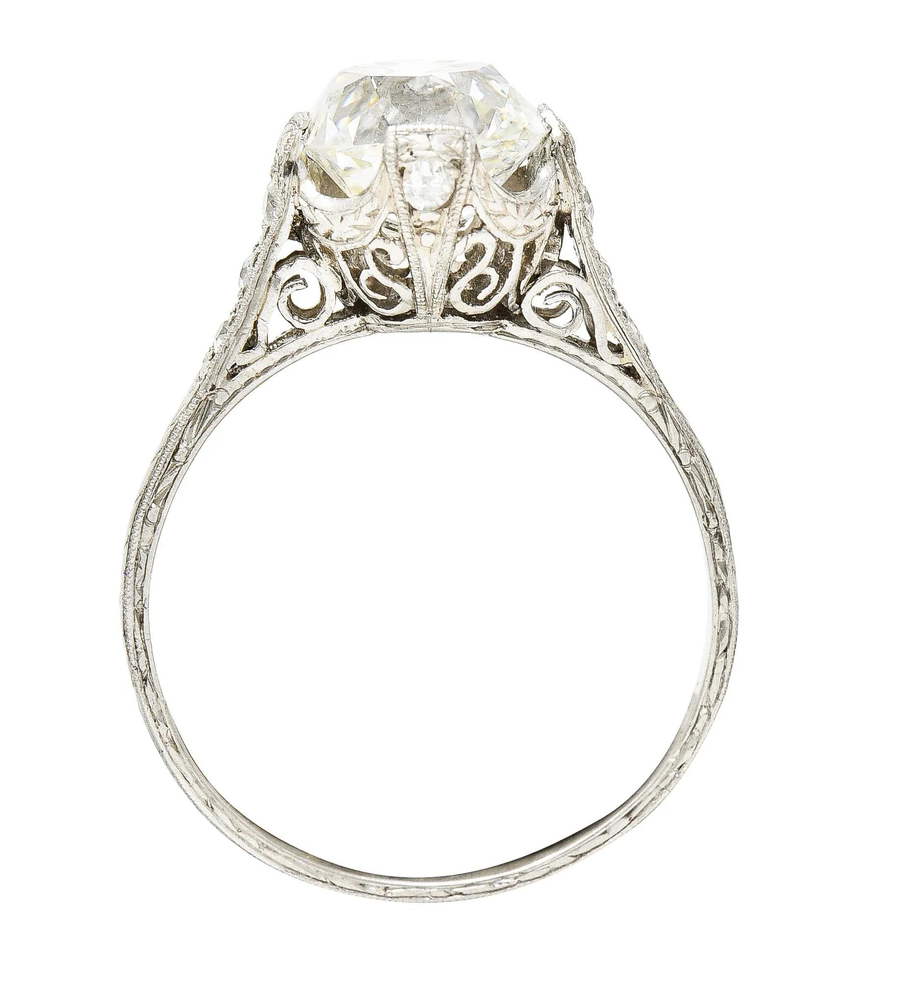 Art Deco 2.78 CTW Old Mine Diamond Platinum Filigree Engagement Ring GIA