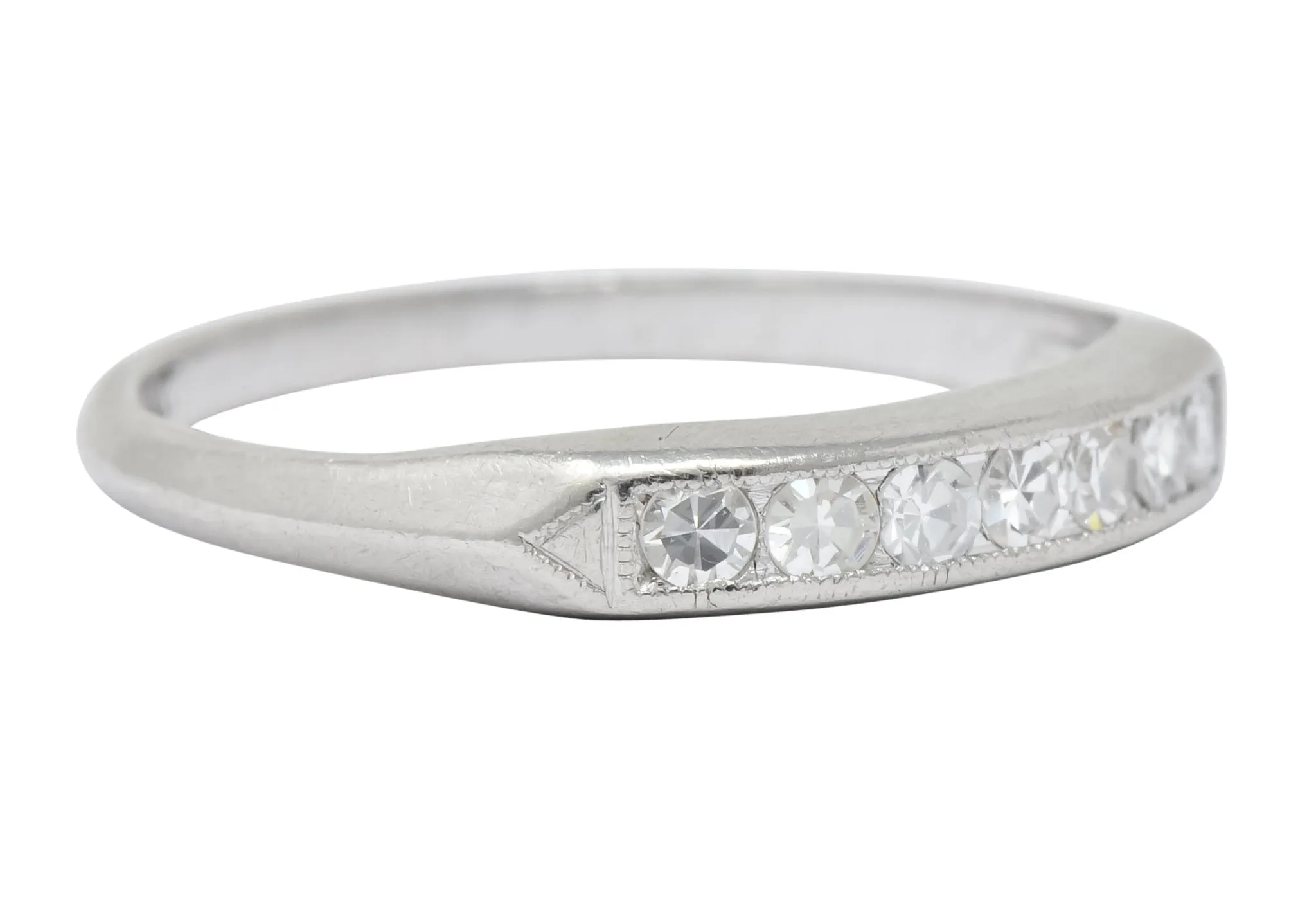 Art Deco Single Cut Diamond Platinum Stackable Band Ring