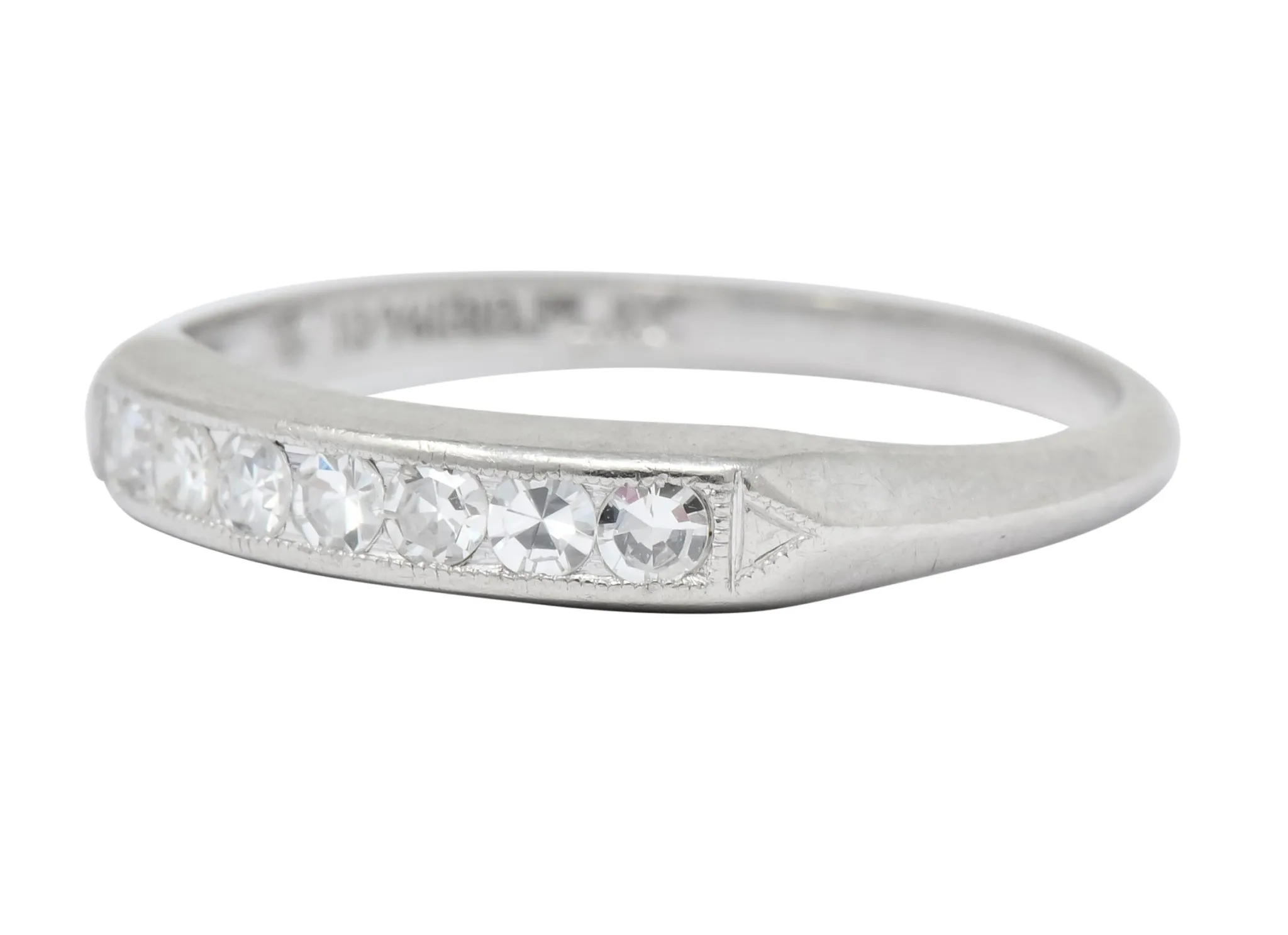 Art Deco Single Cut Diamond Platinum Stackable Band Ring