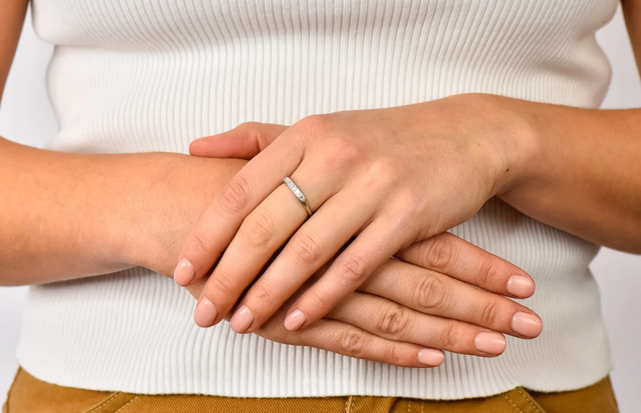 Art Deco Single Cut Diamond Platinum Stackable Band Ring