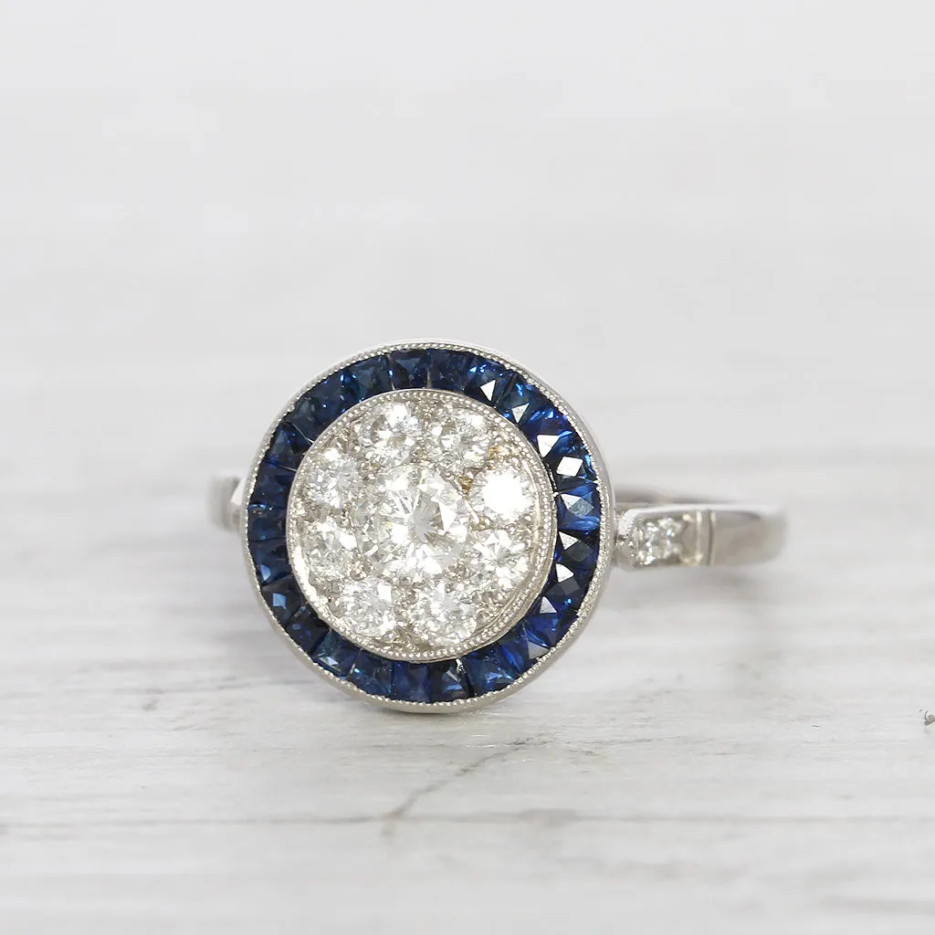 Art Deco Style 0.69 Carat Diamond and Sapphire Target Ring