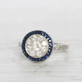 Art Deco Style 0.69 Carat Diamond and Sapphire Target Ring