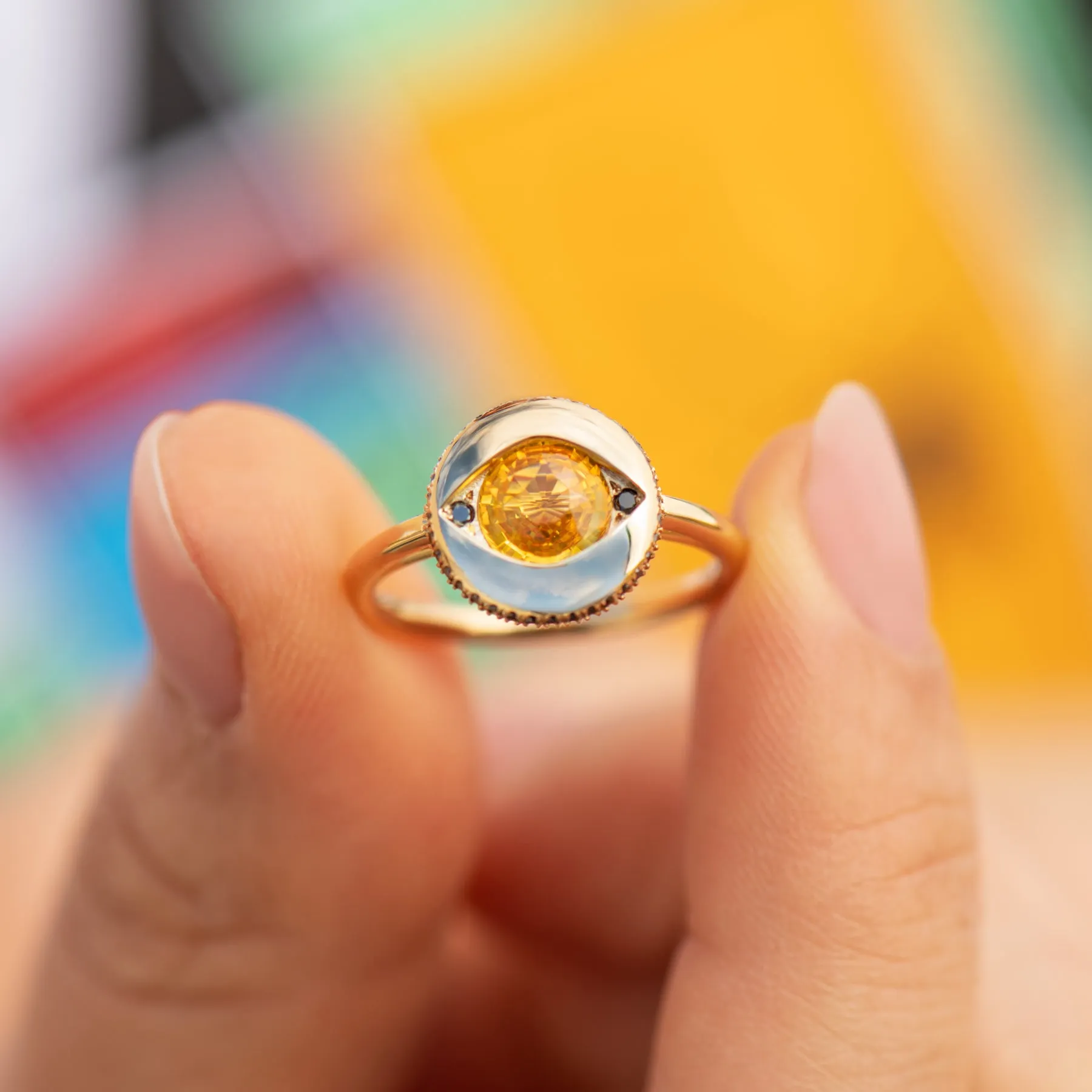 Ayin Yellow Sapphire & Black Diamond Ring