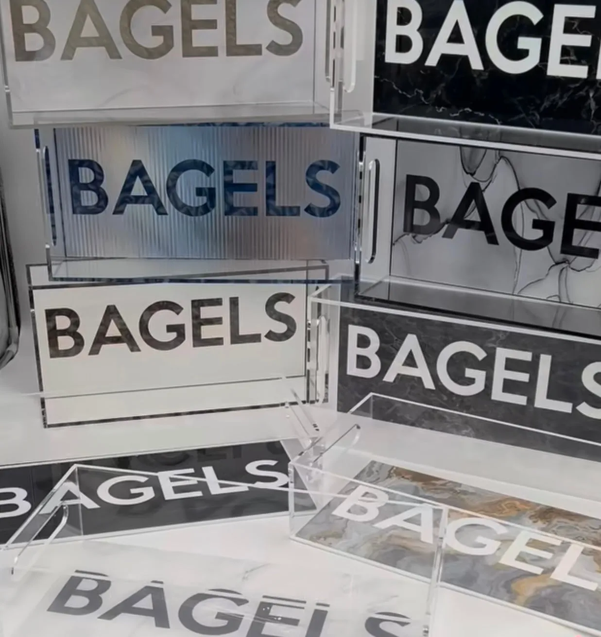 Bagels  & Smores Acrylic Trays with Slotted Handles