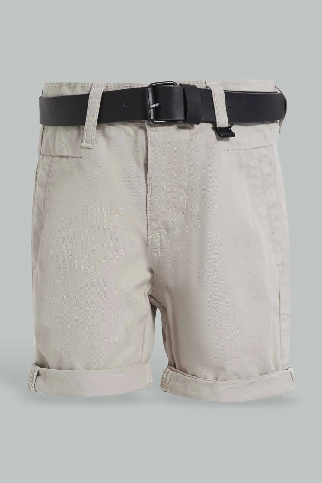 Beige Chino Short With Belt For Baby Boys