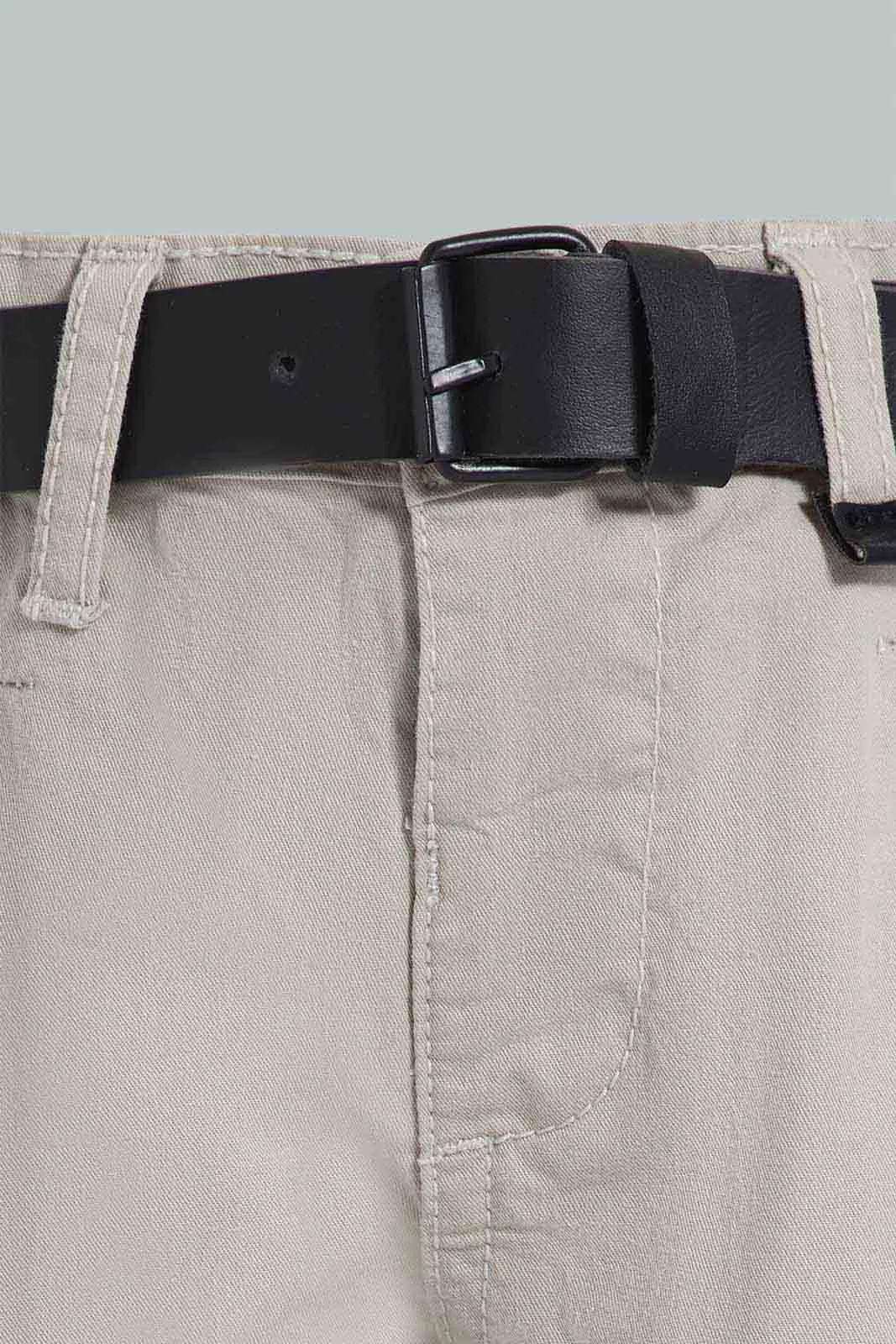 Beige Chino Short With Belt For Baby Boys