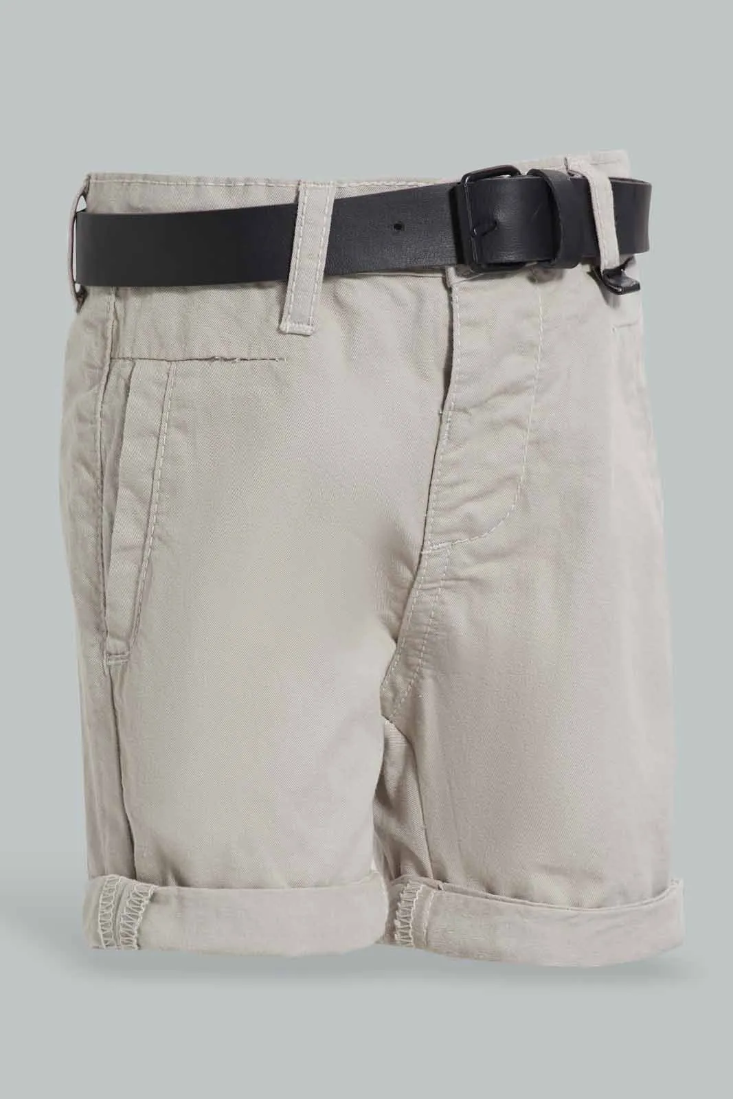 Beige Chino Short With Belt For Baby Boys