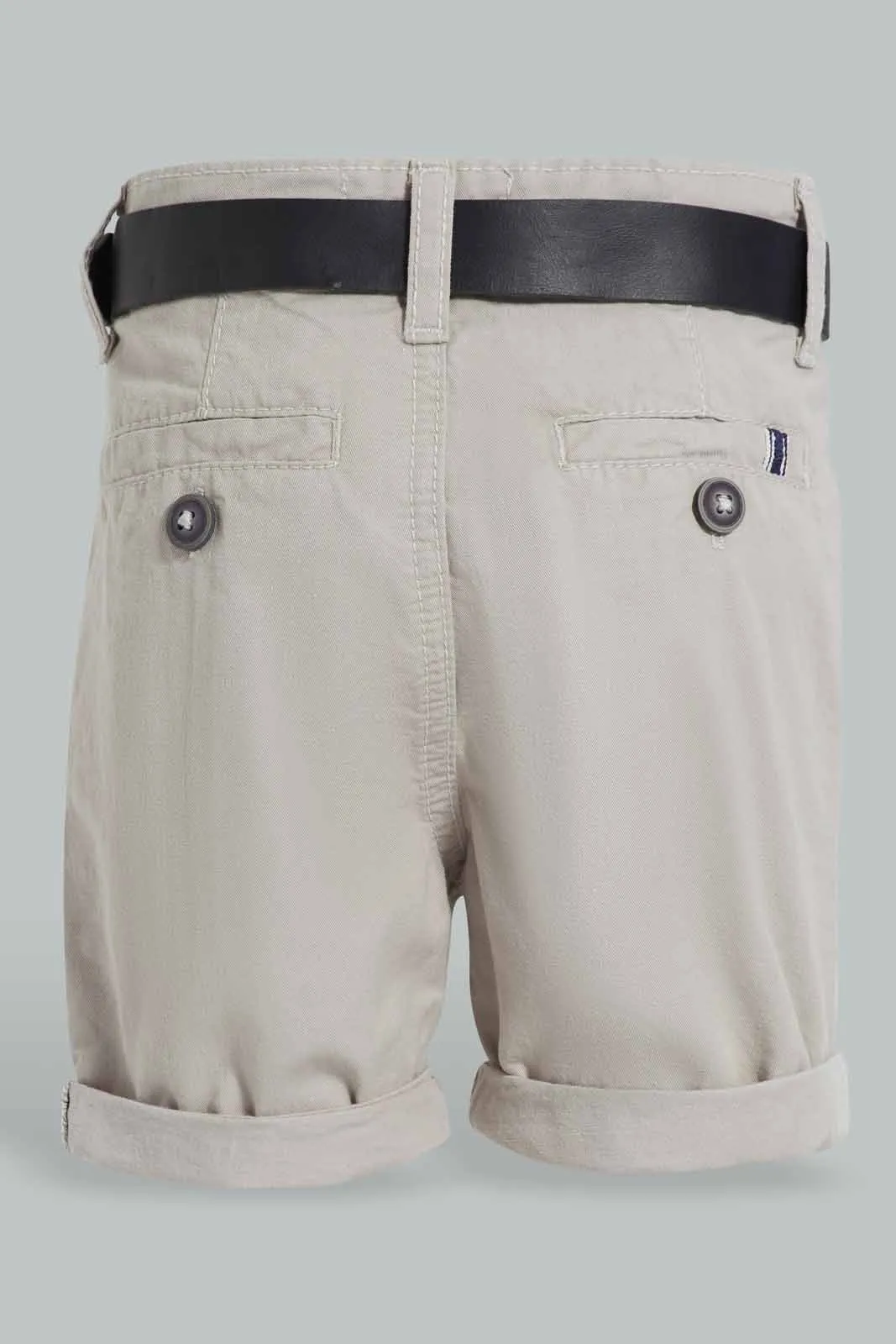 Beige Chino Short With Belt For Baby Boys