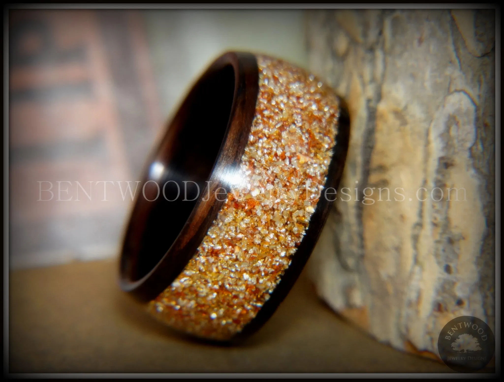 Bentwood Ring - Macassar Ebony with Golden Bronze Glass Inlay