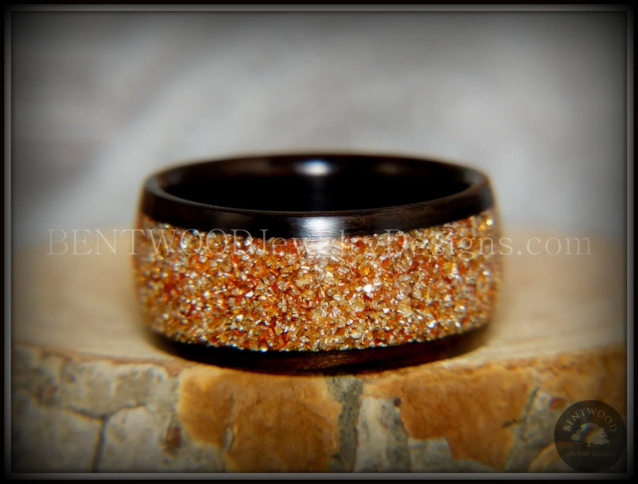 Bentwood Ring - Macassar Ebony with Golden Bronze Glass Inlay