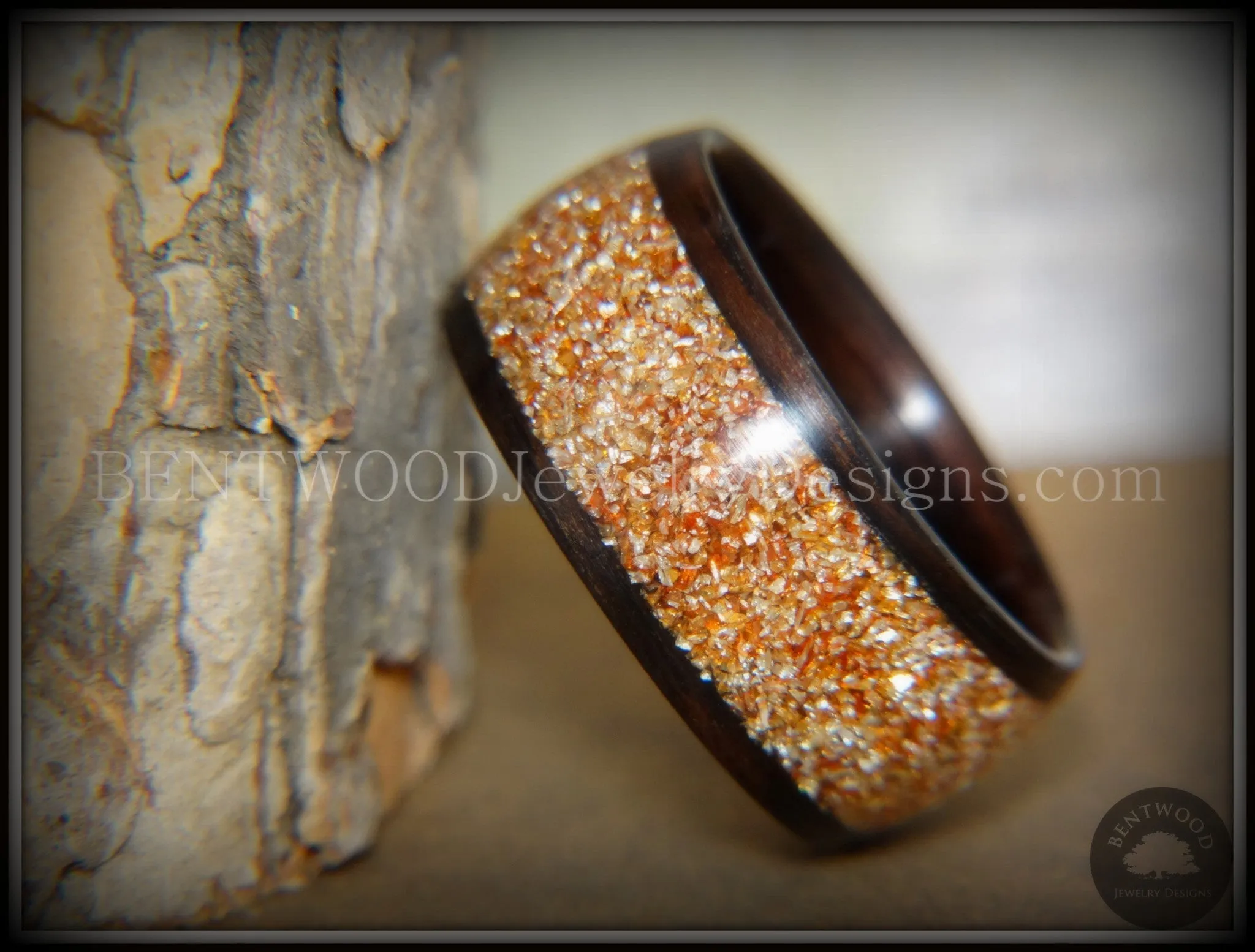 Bentwood Ring - Macassar Ebony with Golden Bronze Glass Inlay