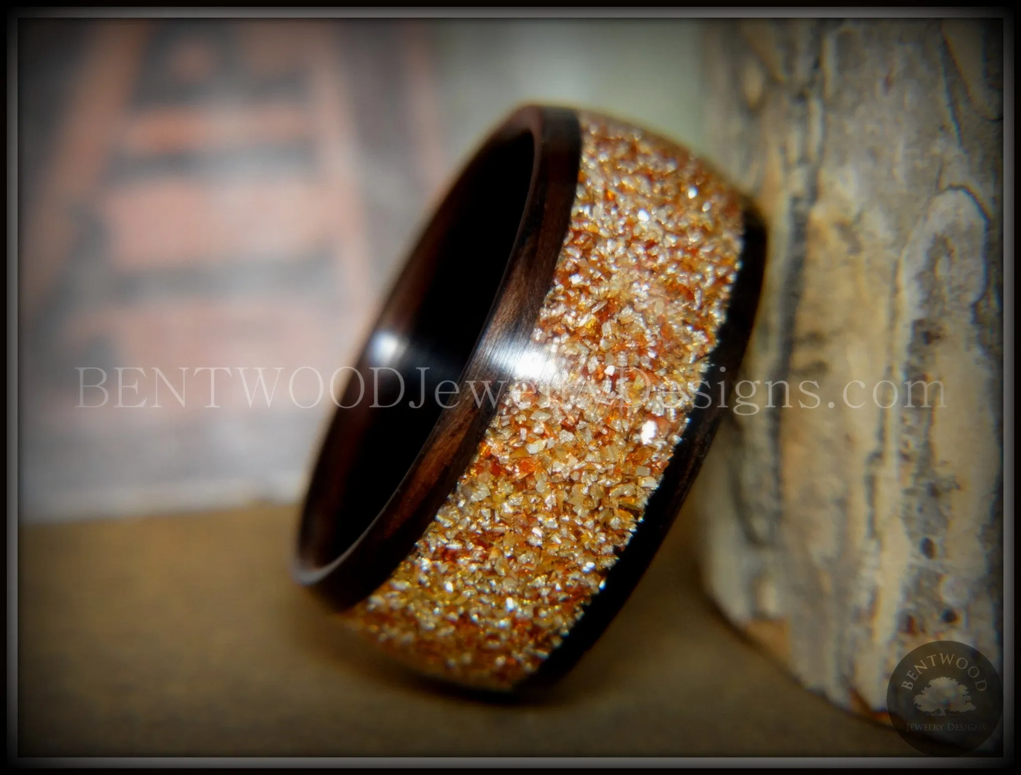 Bentwood Ring - Macassar Ebony with Golden Bronze Glass Inlay