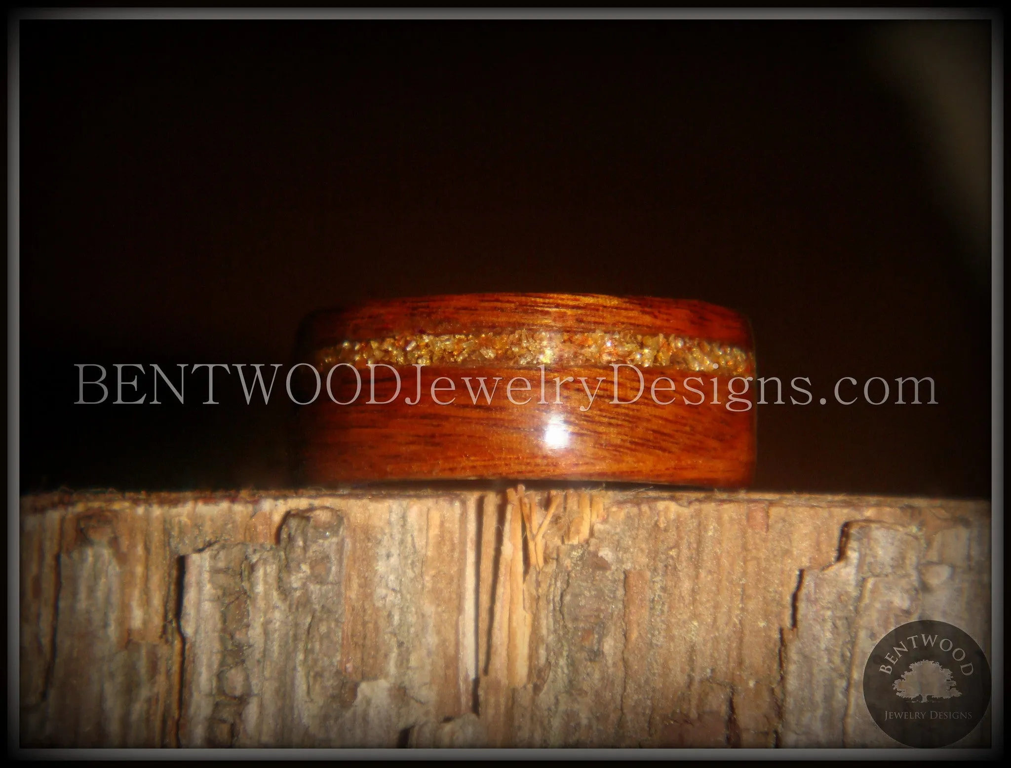 Bentwood Ring - Rosewood (Light) Wooden Ring with German Copper and Gold Glass Inlay