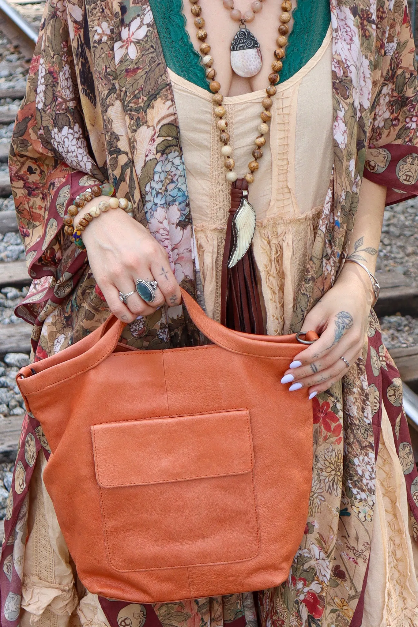 Bianca Handcrafted Leather Tote/Crossbody Bags in Burnt Orange