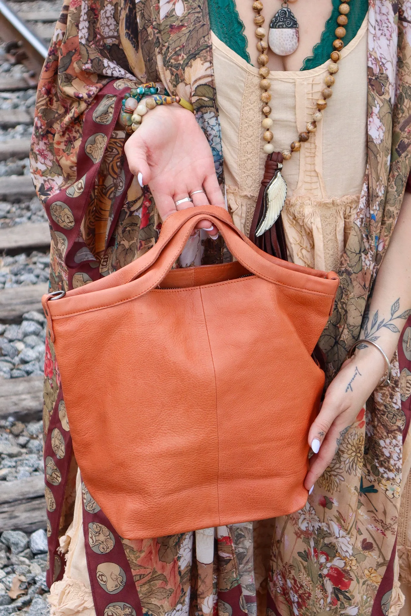 Bianca Handcrafted Leather Tote/Crossbody Bags in Burnt Orange