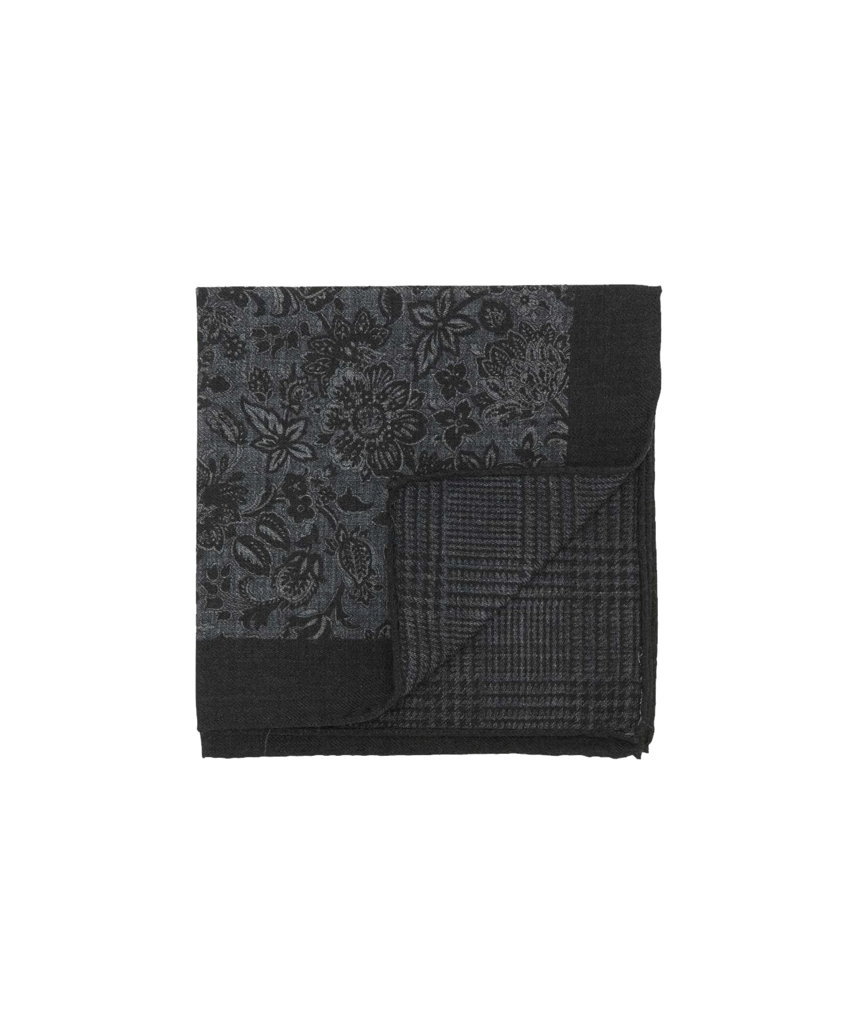 Black and Grey Double Sided Floral and Glencheck Pocket Square | He Spoke Style