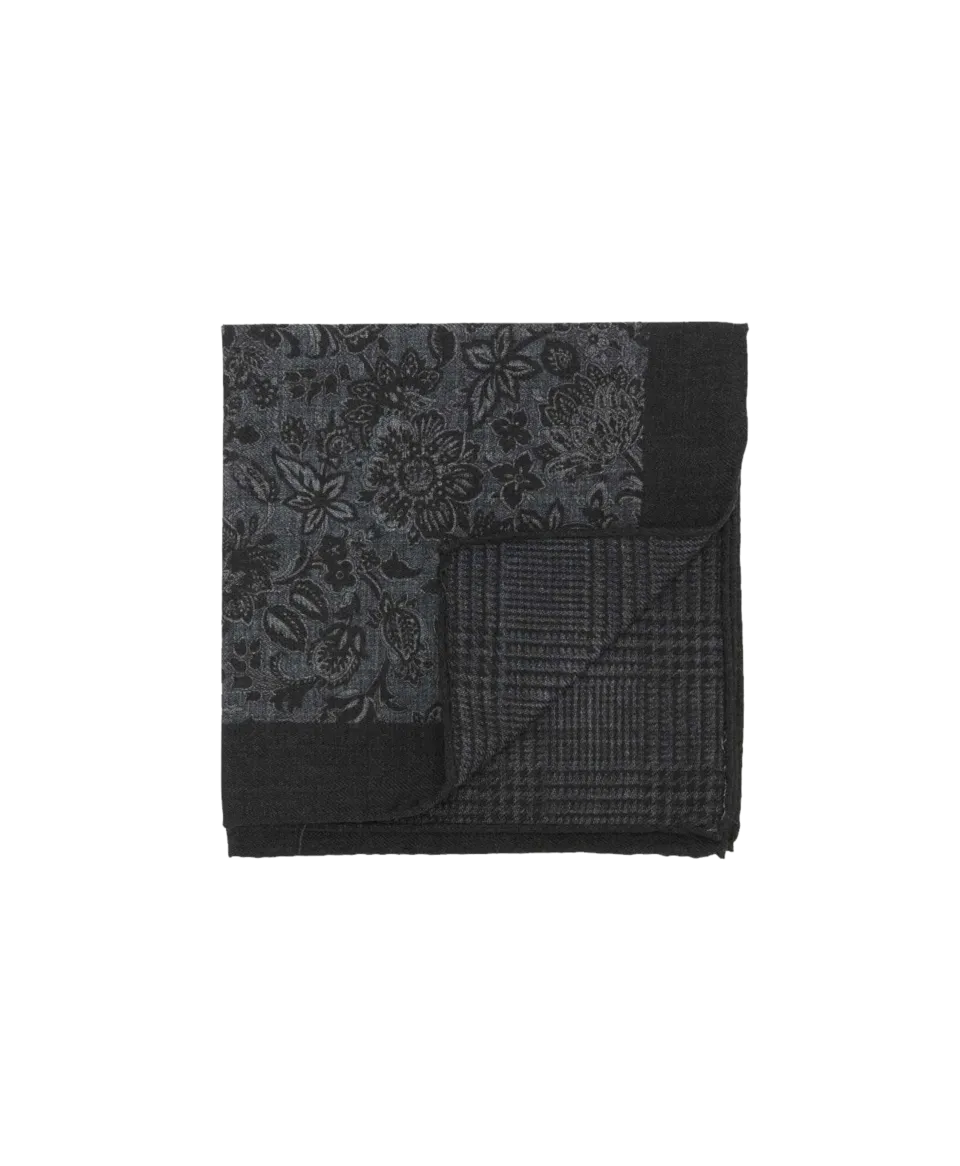 Black and Grey Double Sided Floral and Glencheck Pocket Square | He Spoke Style