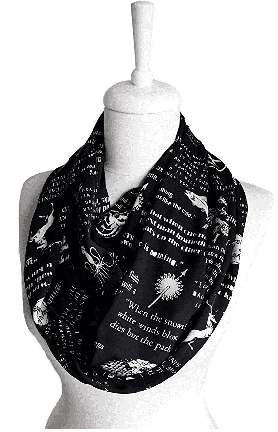 Black Game Of Thrones Themes  Infinity Scarf Handmade Limited Edition