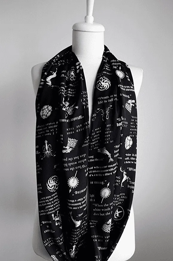 Black Game Of Thrones Themes  Infinity Scarf Handmade Limited Edition