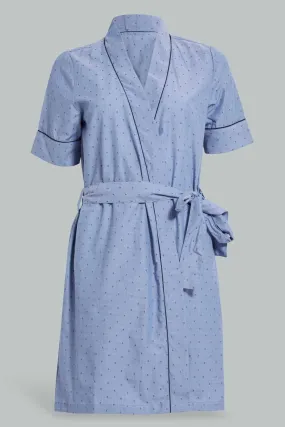 Blue Solid Dobby Robe With Belt